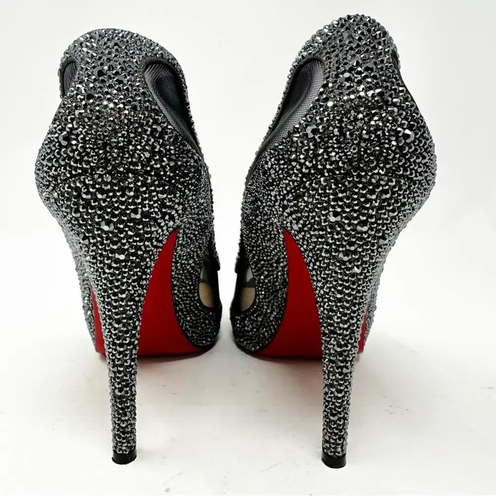 Christian Louboutin Camilla Strass Peep Toe Heels Womens Size EU 39.5